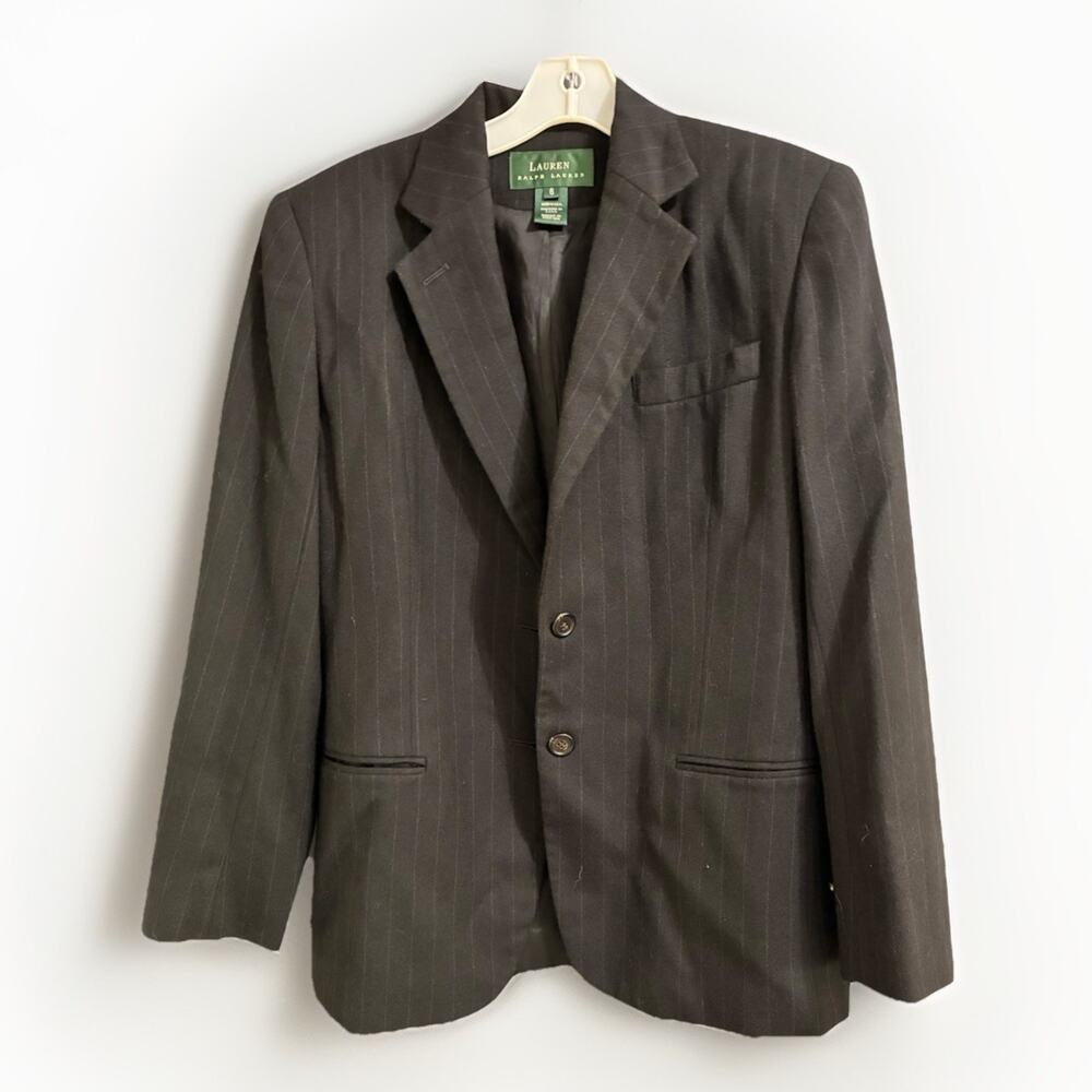 Lauren Ralph Lauren 100% Wool Charcoal Gray Pin Striped Blazer Size 6